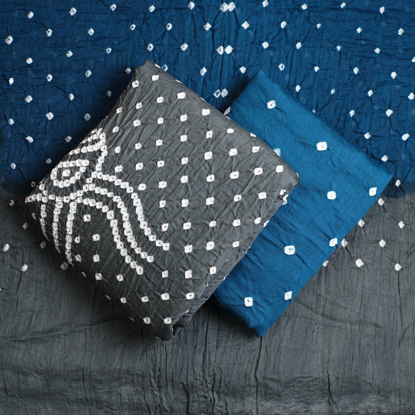 Buy 3pc Grey Tie & Dye Satin Cotton Bandhani Dress Material