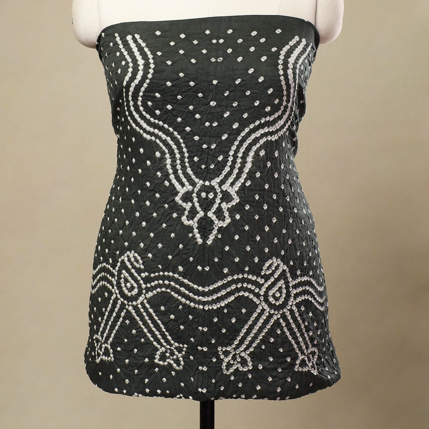 Buy 3pc Grey Tie & Dye Satin Cotton Bandhani Dress Material