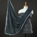 Grey - 3pc tie & dye satin cotton bandhani unstitched dress