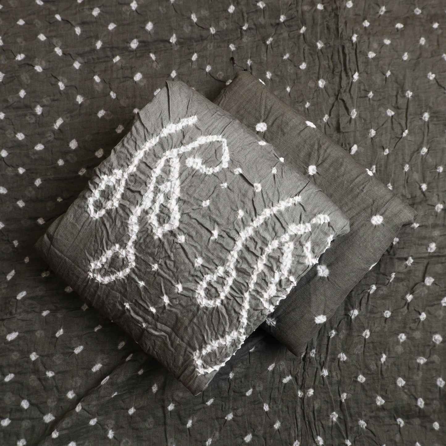 Grey 3pc Tie & Dye Satin Cotton Bandhani Dress Material