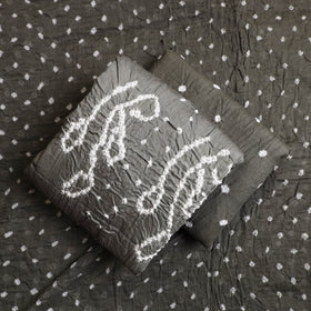 Grey 3pc Tie & Dye Satin Cotton Bandhani Dress Material