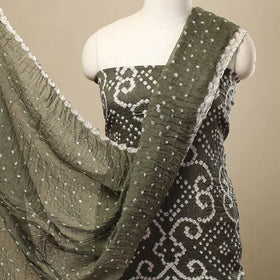 Grey - 3pc tie & dye satin cotton bandhani unstitched dress