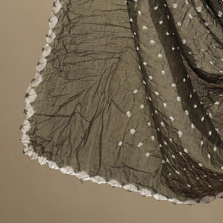 Grey 3pc Tie & Dye Satin Cotton Bandhani Dress Material