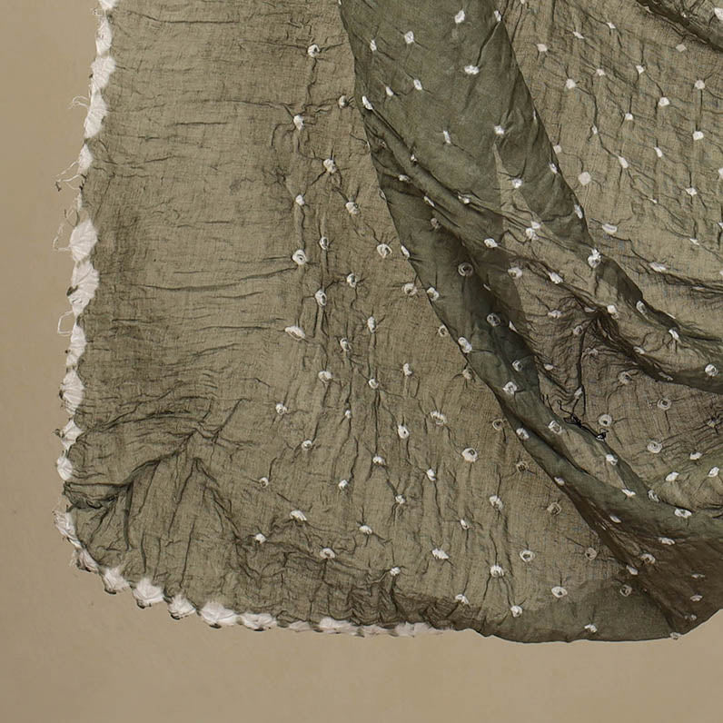 Grey - 3pc tie & dye satin cotton bandhani unstitched dress