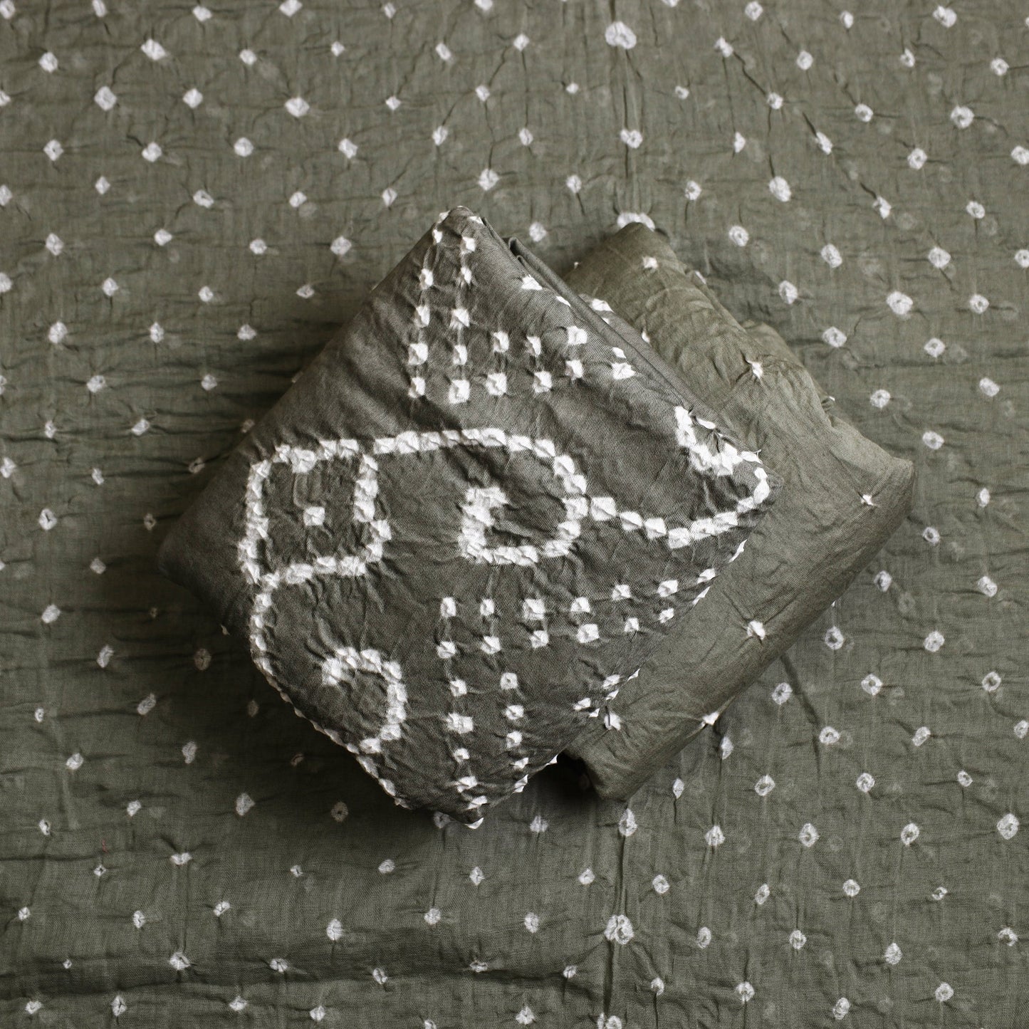 Grey - 3pc tie & dye satin cotton bandhani unstitched dress