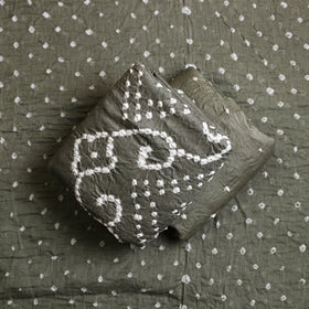 Grey - 3pc tie & dye satin cotton bandhani unstitched dress