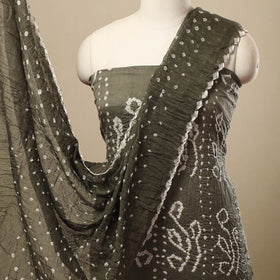 Grey 3pc Tie & Dye Satin Cotton Bandhani Dress Material