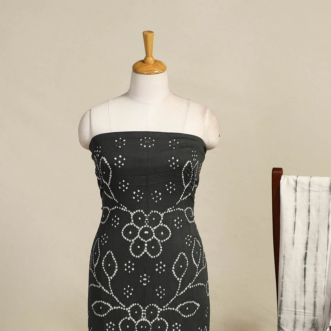 Grey 3pc Tie & Dye Satin Cotton Shibori Bandhani Dress Material