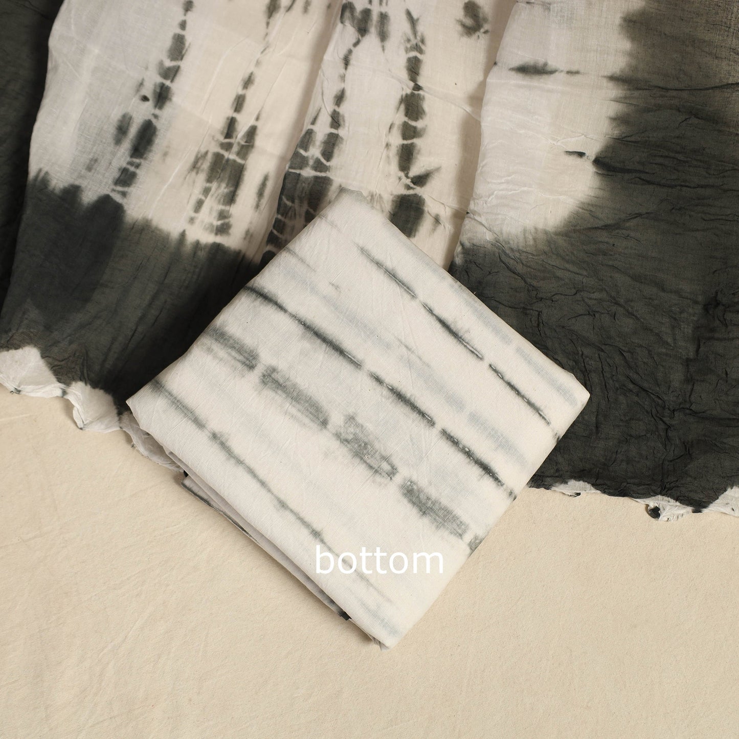 Grey 3pc Tie & Dye Satin Cotton Shibori Bandhani Dress Material