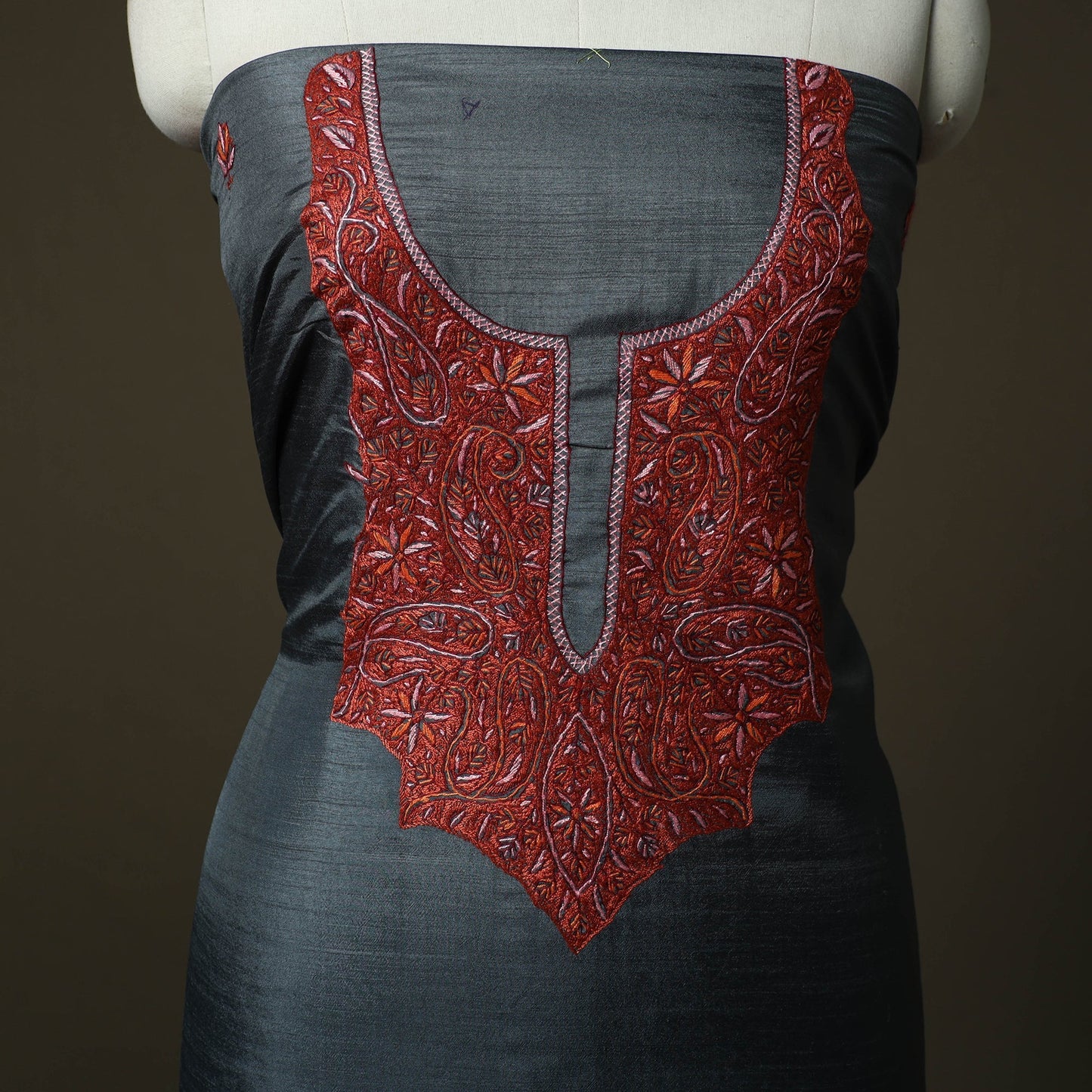 Aari work sozni hand embroidery silk 3pc unstitched dress