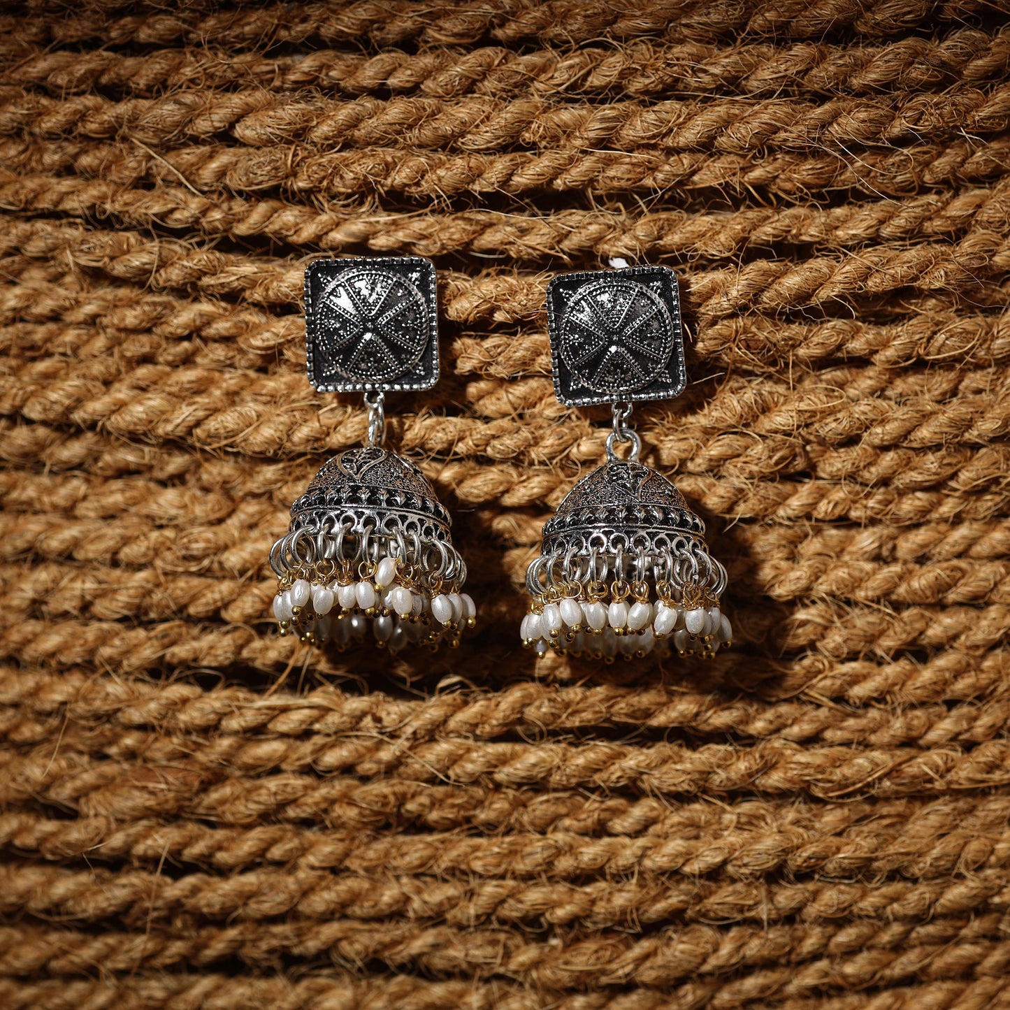  Afiya Handcrafted GS Beaded Jhumki Earrings 