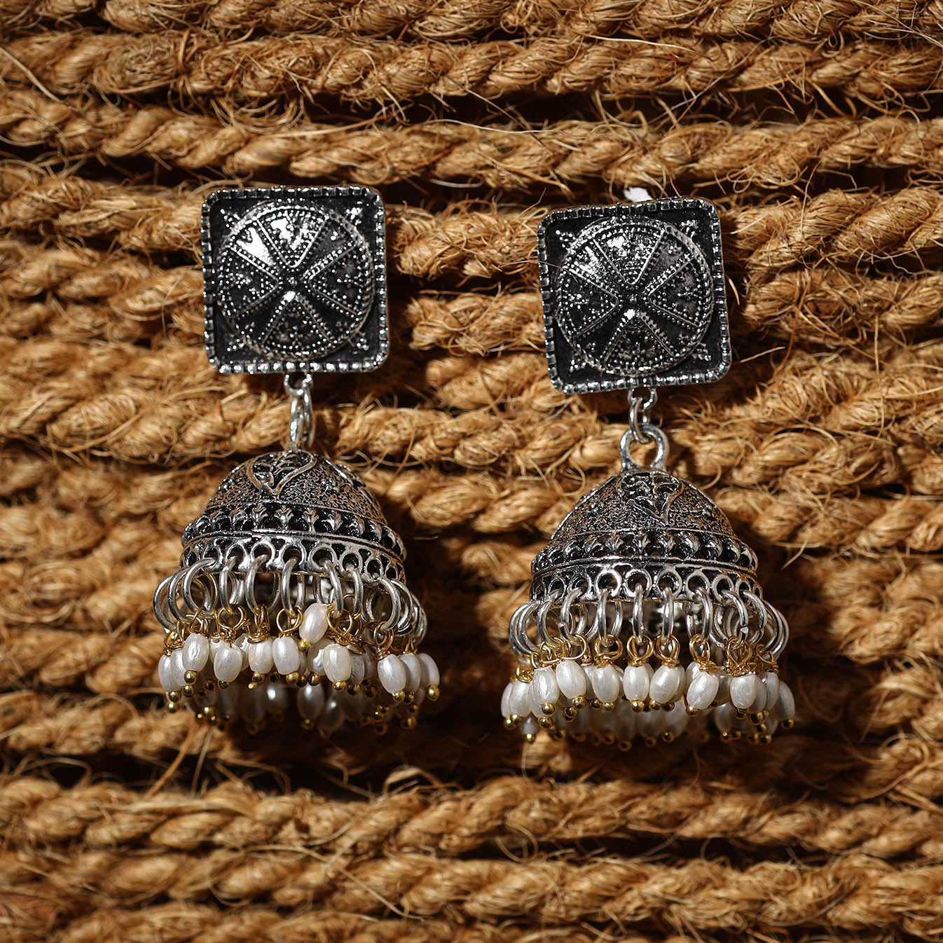  Afiya Handcrafted GS Beaded Jhumki Earrings 