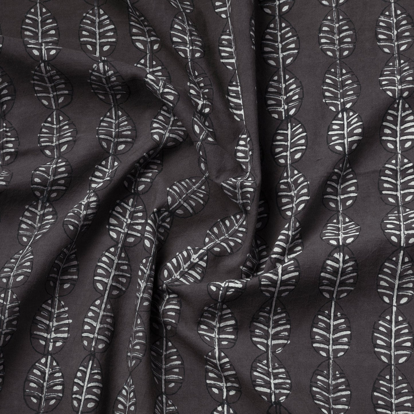 Grey Akola Cotton Floral Motifs Block Print Grey Fabric