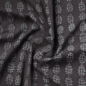 Grey Akola Cotton Floral Motifs Block Print Grey Fabric