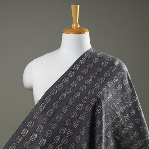 Grey Akola Cotton Floral Motifs Block Print Grey Fabric