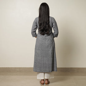 Akola Hand Block Printed Cotton Long A-Line Kurta for Women