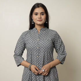 Akola Hand Block Printed Cotton Long A-Line Kurta for Women