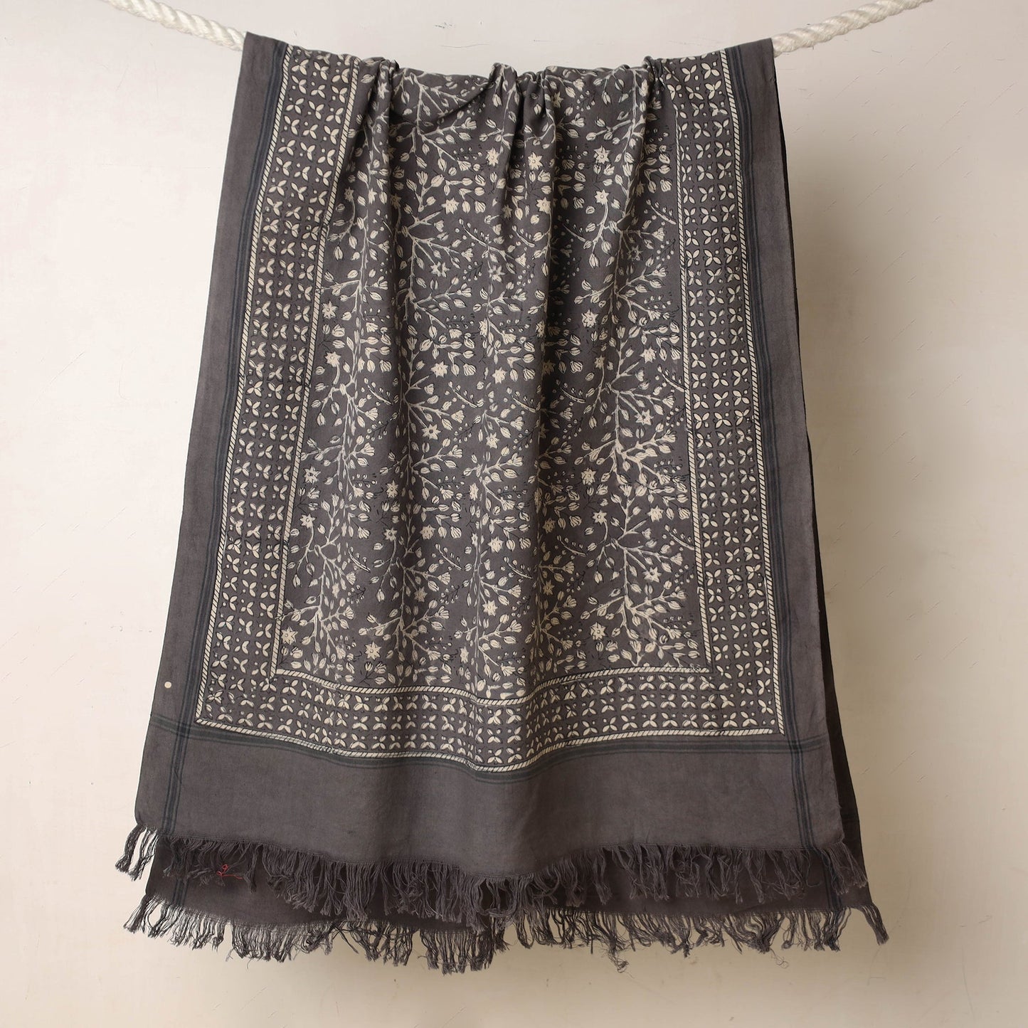 Grey Akola Block Printed Pure Handloom Cotton Towel 