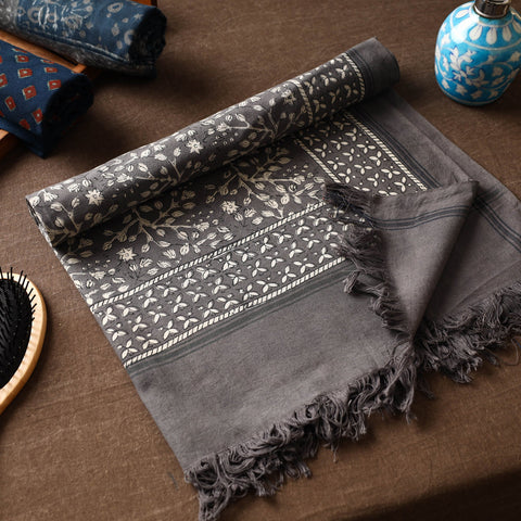 Grey Akola Block Printed Pure Handloom Cotton Towel 