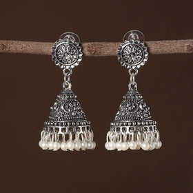 Alima German Silver Beaded Jhumki Earrings 