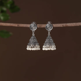 Alima German Silver Beaded Jhumki Earrings 