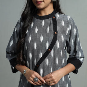  Grey Angrakha Cotton Straight Pochampally Ikat Kurta