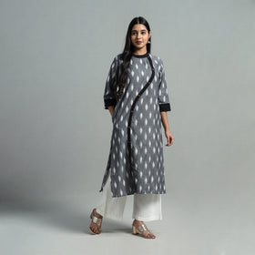  Grey Angrakha Cotton Straight Pochampally Ikat Kurta