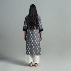  Grey Angrakha Cotton Straight Pochampally Ikat Kurta