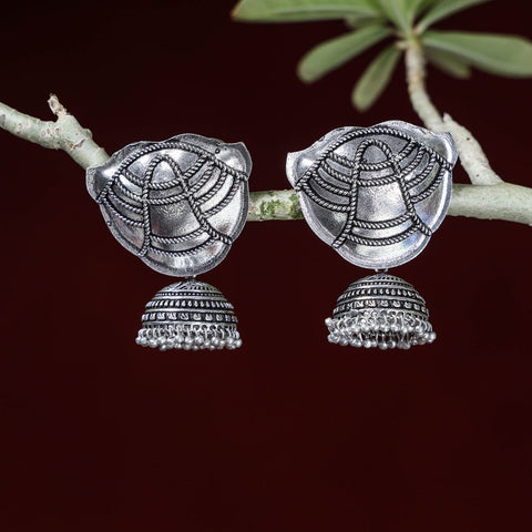 Grey - antique finish german silver earrings - handcrafted