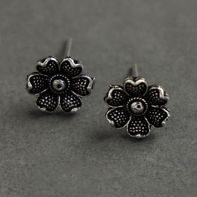 Grey - antique finish oxidised white metal stud earrings 19