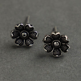 Grey - antique finish oxidised white metal stud earrings 19