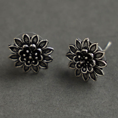  Antique Finish Oxidised White Metal Stud Earrings 19 