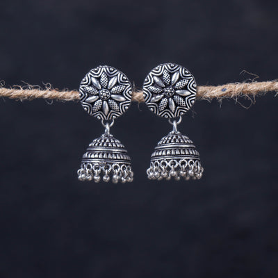  Antique Silver Finish Oxidised Brass Base Jhumka Earrings 