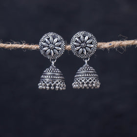  Antique Silver Finish Oxidised Brass Base Jhumka Earrings 