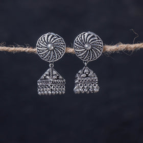  Antique Silver Finish Oxidised Brass Base Jhumka Earrings 