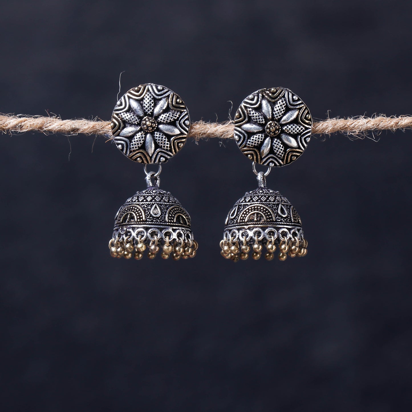 Buy Antique Silver Finish Oxidised Brass Base Jhumka Earrings Online l iTokri.com