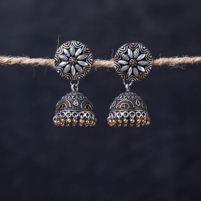 Buy Antique Silver Finish Oxidised Brass Base Jhumka Earrings Online l iTokri.com