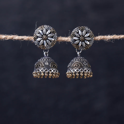Buy Antique Silver Finish Oxidised Brass Base Jhumka Earrings Online l iTokri.com