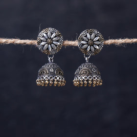 Buy Antique Silver Finish Oxidised Brass Base Jhumka Earrings Online l iTokri.com