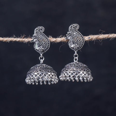 Buy Antique Silver Finish Oxidised Brass Base Jhumka Earrings Online l iTokri.com