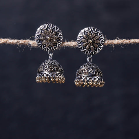  Antique Silver Finish Oxidised Brass Base Jhumka Earrings 