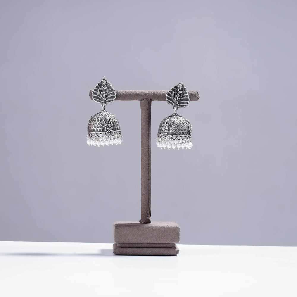  Antique Silver Finish Oxidised Brass Base Jhumki Earrings 
