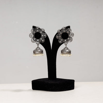  Antique Silver Finish Oxidised Brass Base Jhumki Earrings 