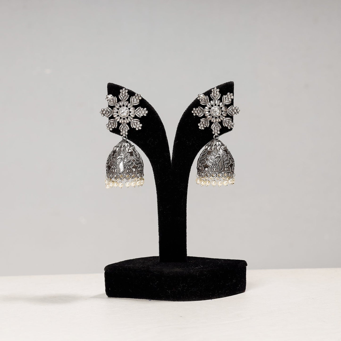  Antique Silver Finish Oxidised Brass Base Jhumki Earrings 