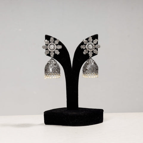  Antique Silver Finish Oxidised Brass Base Jhumki Earrings 
