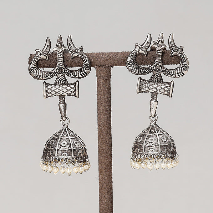  Antique Silver Finish Oxidised Special Brass Base Jhumki Earrings Online l iTokri.com
