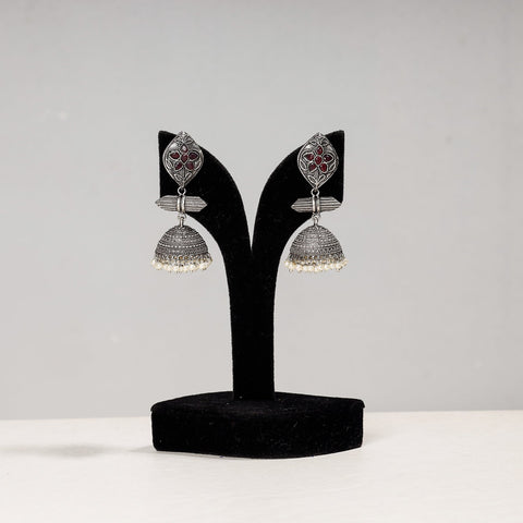  Antique Silver Finish Oxidised Brass Base Jhumki Earrings 