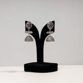  Antique Silver Finish Oxidised Brass Base Jhumki Earrings 