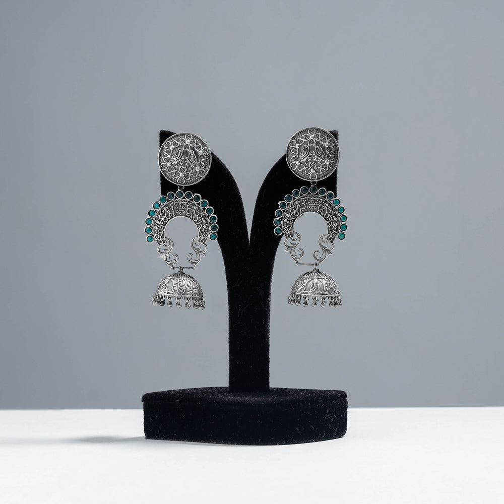  Antique Silver Finish Oxidised Brass Base Jhumki Earrings 