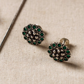  Antique Silver Finish Oxidised Brass Base Stone Work Necklace Set with Ring 